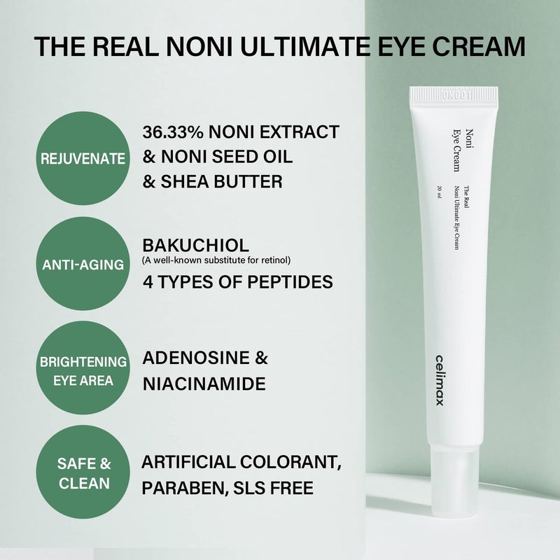 celimax Real Noni Eye Cream | with Noni Extract & Bakuchiol (Retinol), Anti Aging, For Wrinkle, Crows Feet & Under Eye, Dark Circles, Brightening, Hydrating, Sensitive For Skin, 20ml - Image 3
